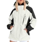 dGslk Womens Waterproof Ski Jacket, Windproof Winter Coat with Hood, Warm Fleece Lined Outdoor Snowboard Jacket for Hiking, Camping, and Snow Sports White XL
