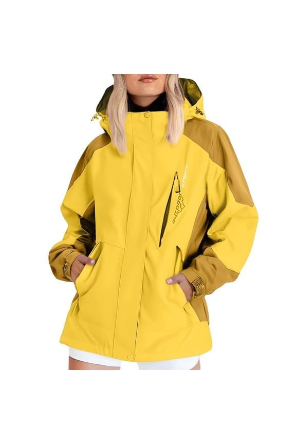 Women's Waterproof Ski Jacket, Windproof Winter Coat with Hood, Warm Fleece Lined Outdoor Snowboard Jacket for Hiking, Camping, and Snow Sports Yellow M