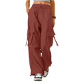 thumbnail image 1 of dGslk Women’s Wide Leg Cargo Pants High Waist Loose Fit Drawstring Trousers with Pockets Casual Streetwear for All Seasons Wine L, 1 of 2