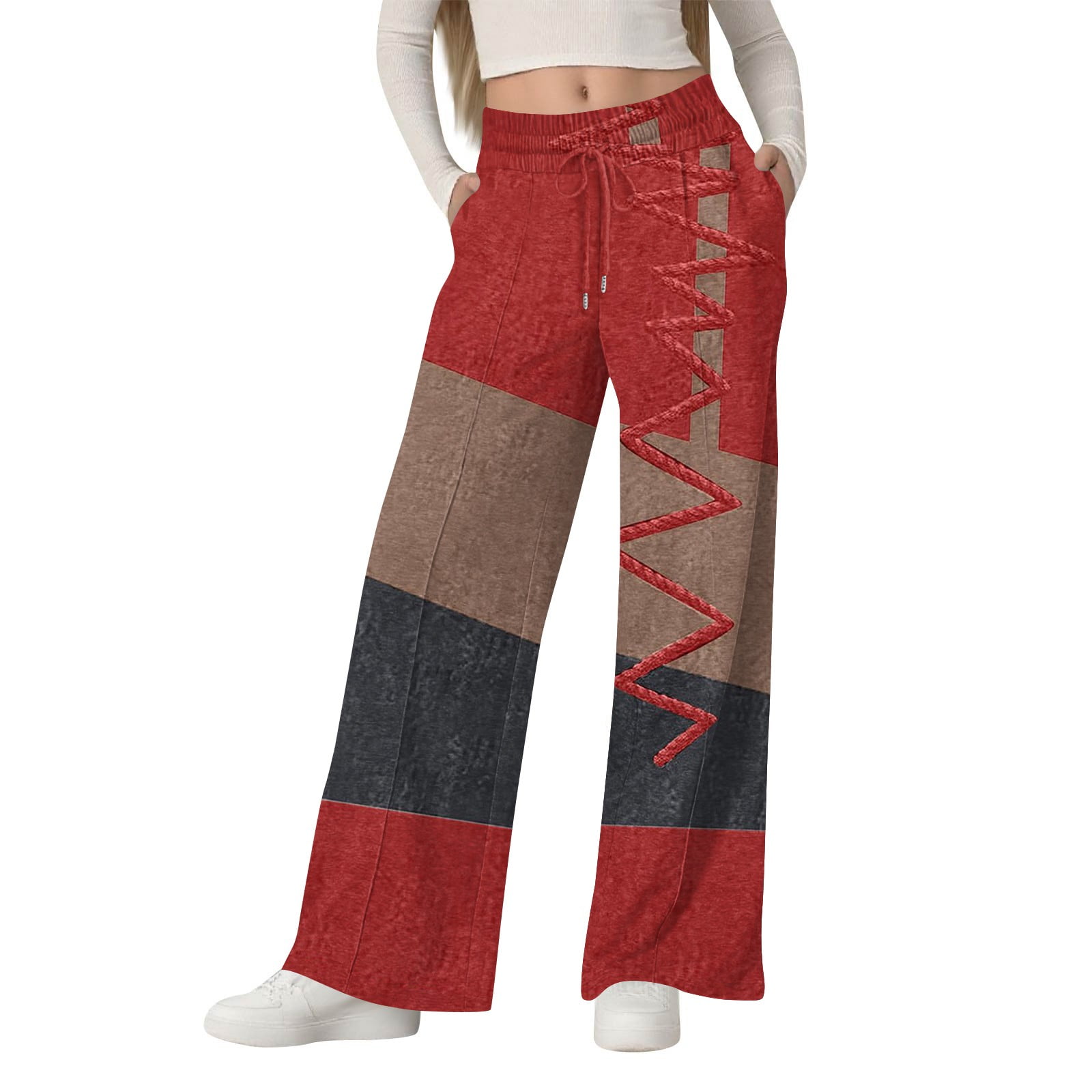 dGslk Women s Wide Leg Patchwork Sweatpants with Drawstring Waist dGslk Women s Wide Leg Patchwork Sweatpants with Drawstring Waist