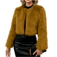 thumbnail image 1 of dGslk Women's Winter Fashion Casual Short Round Collarless Ladies Faux Fr Plush Coat Camel M, 1 of 2