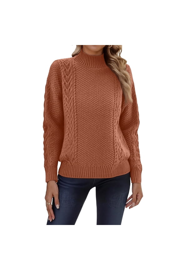Women's Winter Half-high Round Neck Cable-knitted Slit Bottoming Sweater Vermilion XL