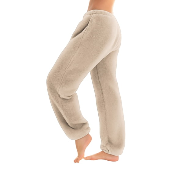 dGslk Womens Cozy Fleece Pajama Pants Soft Plush Sleepwear Lounge Bottoms Elastic Waist Relaxed Fit Warm Winter Homewear Beige S