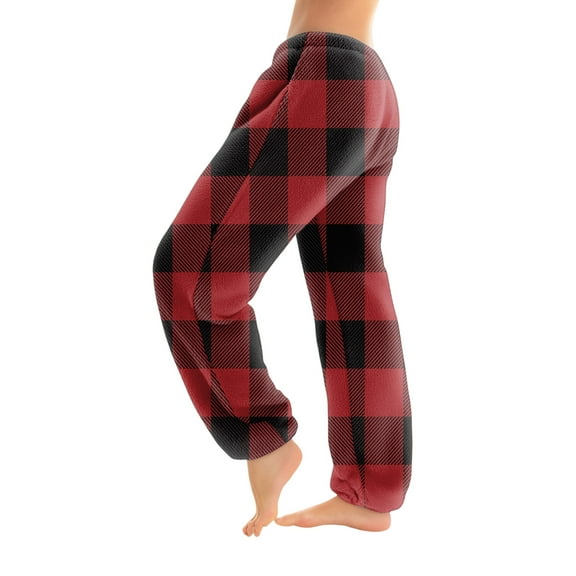 dGslk Womens Cozy Fleece Pajama Pants Soft Plush Sleepwear Lounge Bottoms Elastic Waist Relaxed Fit Warm Winter Homewear Red B XL