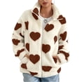 thumbnail image 1 of dGslk Womens Fleece Full Zip Jacket with Heart Pattern Long Sleeve Stand Collar Soft Sherpa Outerwear Casual Warm Coat Khaki S, 1 of 2