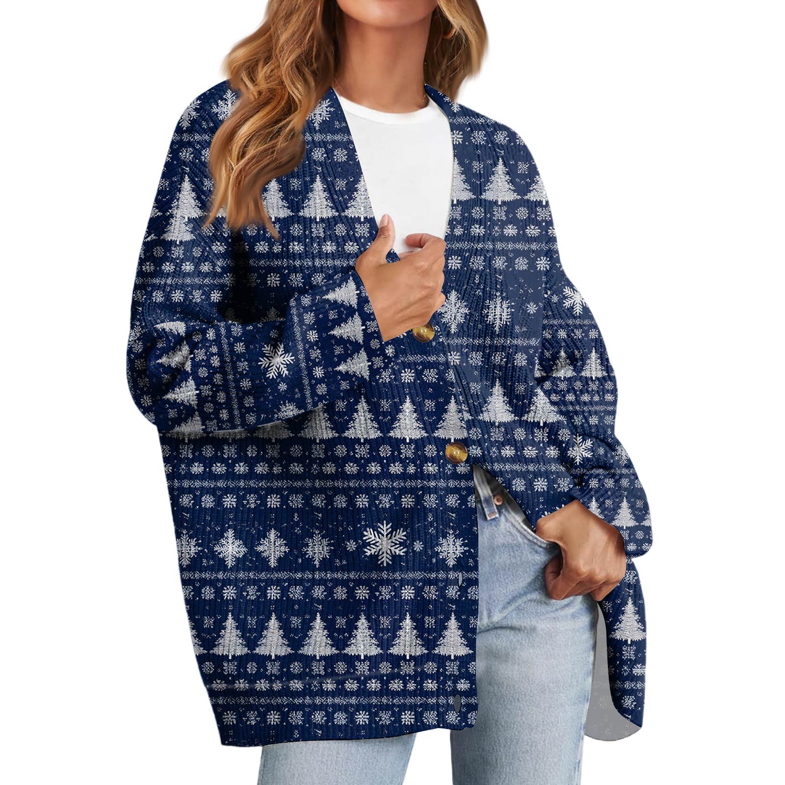 dGslk Womens Knit Cardigan Sweater Merry Christmas Letter Print 