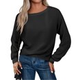 thumbnail image 1 of dGslk Womens Long Sleeve Knit Pullover Sweater Casual Loose Fit Crew Neck Soft Lightweight Top for Ladies Autumn Winter Black L, 1 of 3