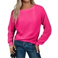 thumbnail image 1 of dGslk Womens Long Sleeve Knit Pullover Sweater Casual Loose Fit Crew Neck Soft Lightweight Top for Ladies Autumn Winter Hot Pink L, 1 of 3