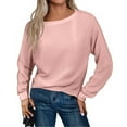 thumbnail image 1 of dGslk Womens Long Sleeve Knit Pullover Sweater Casual Loose Fit Crew Neck Soft Lightweight Top for Ladies Autumn Winter Pink XL, 1 of 3