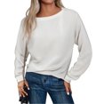 thumbnail image 1 of dGslk Womens Long Sleeve Knit Pullover Sweater Casual Loose Fit Crew Neck Soft Lightweight Top for Ladies Autumn Winter White L, 1 of 3