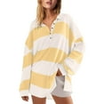 thumbnail image 1 of dGslk Womens Long Sleeve Striped Polo Shirt Loose Fit Casual Button Down Pullover Lightweight Top for Everyday Wear Yellow M, 1 of 7