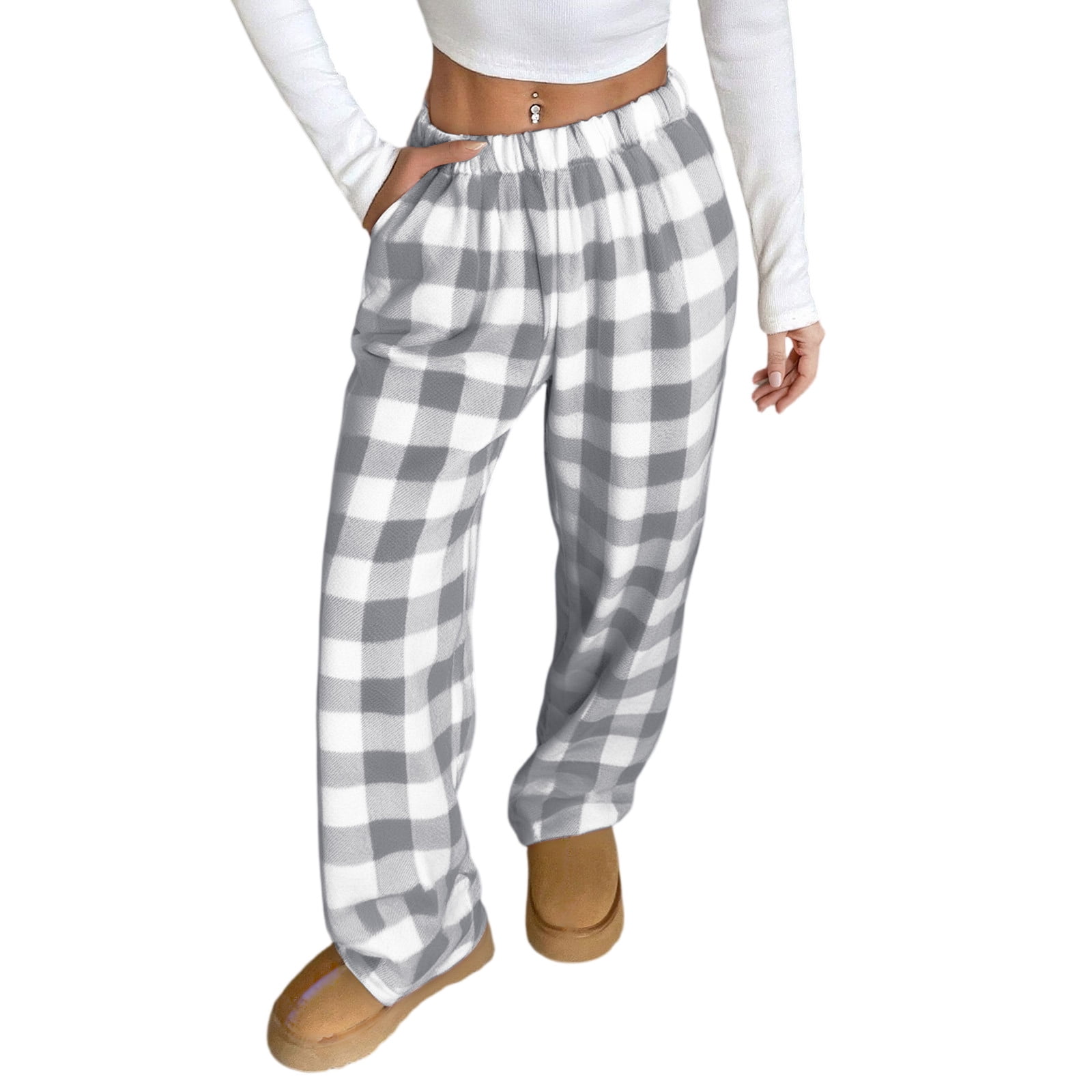 dGslk Womens Plaid Pajama Pants Loose Fit High Waist Drawstring