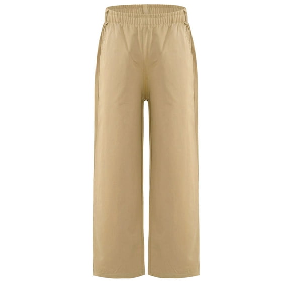 dPois Big Kids Boys Wide Leg Baggy Pants Loose Fit High Waist Trousers with Pockets Casual Wear Khaki 110