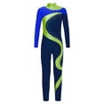 thumbnail image 1 of dPois Girls Figure Skating Jumpsuit Shiny Rhinestone Gymnastics Leotard Full Body Ballet Dance Blue&Navy Blue 8, 1 of 5