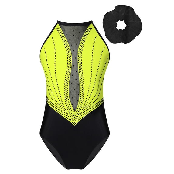 dPois Gymnastics Leotard for Girls Sparkle Sleeveless One Piece Dance Unitard Ballet Bodysuit with Yellow 10