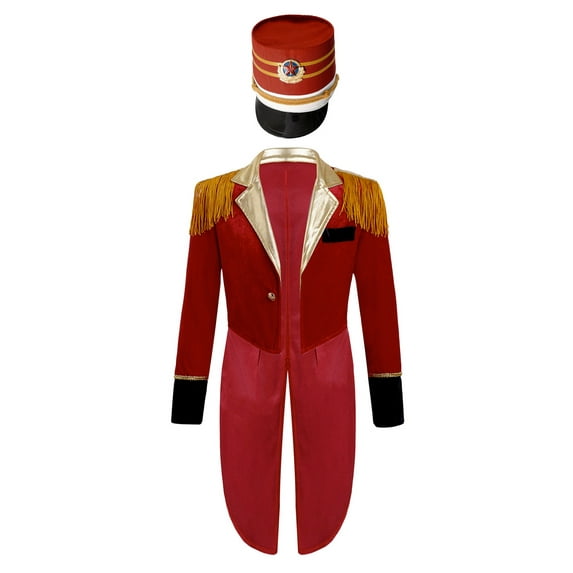 dPois Kids Boys Halloween Ringmaster Cosplay Outfits Carnival Party Dress Ups Stage Performance D Red 8