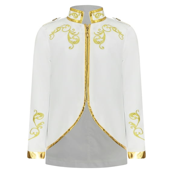 dPois Kids Boys Palace Prince Gold Embroidered Jacket Coat Halloween Long Sleeve Court Uniform White 155