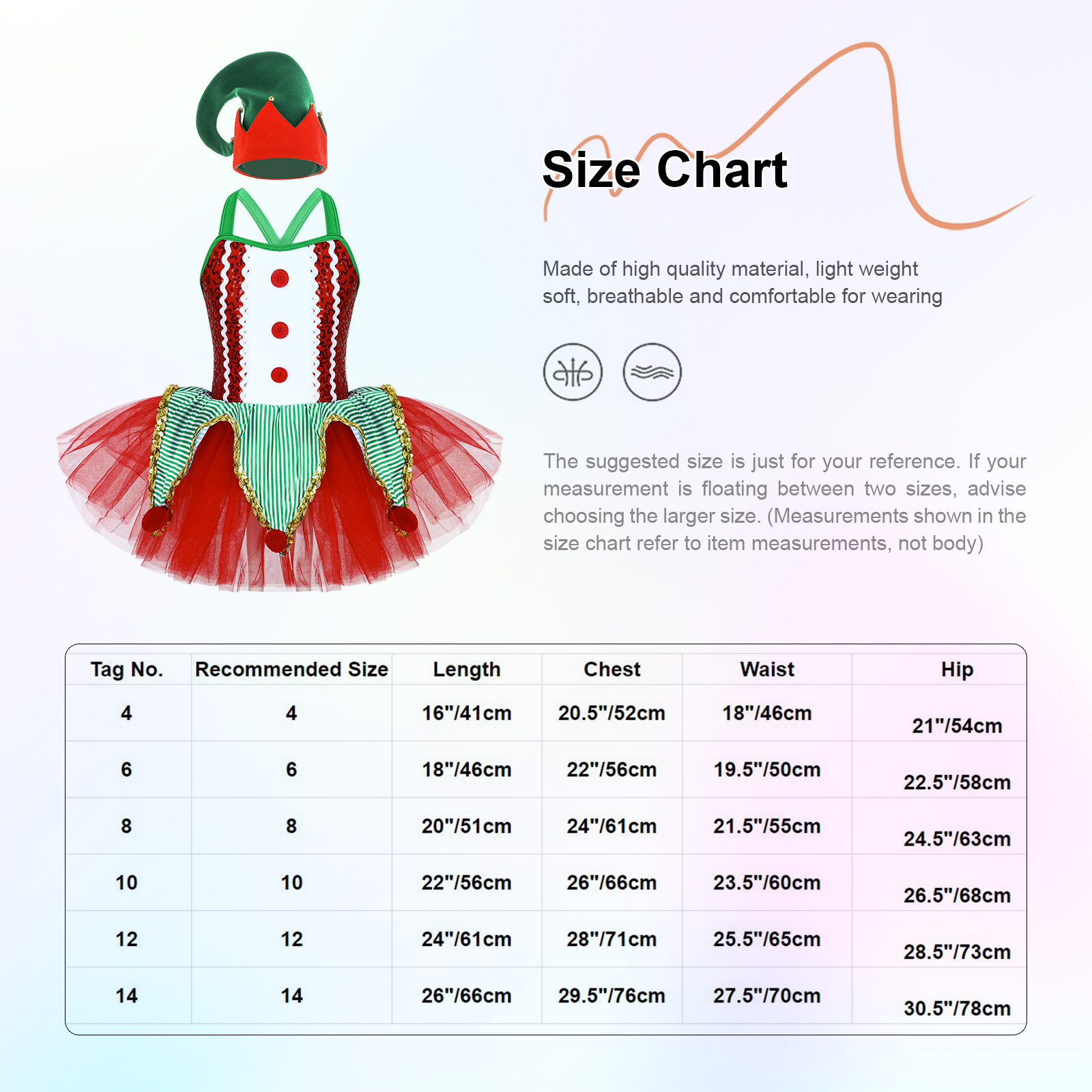 dPois Kids Girls Christmas Holiday Santa Claus Elf Costume Sequins Tutu