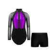 thumbnail image 1 of dPois Kids Girls Leotard with Shorts Gymnastics Outfits Ballet Dance Costume Long Sleeve Rhinestones Purple&Black 16, 1 of 5