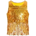 thumbnail image 1 of dPois Kids Girls Sequin Crop Top Metallic Sleeveless Tassel Clothes Tank Top Hip Hop Jazz Latin Dance Gold S, 1 of 7