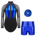 thumbnail image 1 of dPois Kids Girls Sparkly Tumbling Dance Outfit Long Sleeve Gymnastics Leotard with Metallic Shorts Blue 16, 1 of 7
