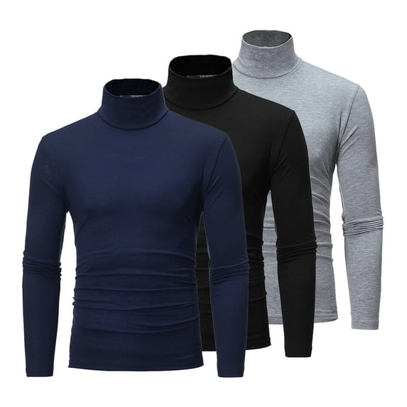 dPois Men's 3 Pcs Slim Fit Mock Turtleneck Pullover Casual Basic Thermal Undershirt Black&Navy Blue&Gray XXL