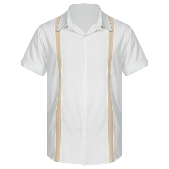 dPois Men's Linen Shirt Cuban Guayabera Shirts Short Sleeve Button Down Beach Shirts Casual Summer White L