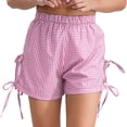 thumbnail image 1 of dPois Women's Lace-up Gingham Pajama Shorts Elastic Boxer Shorts Pajama Bottom Printed Sleepwear Pink S, 1 of 6