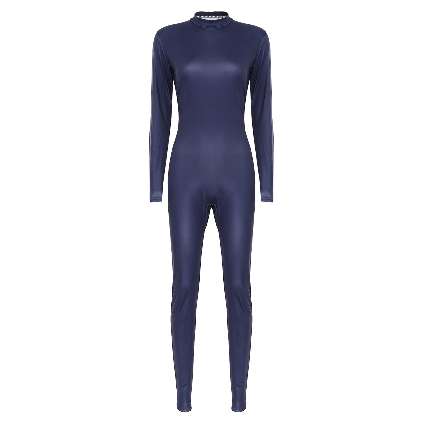 dPois Women's Mock Neck Long Sleeve Jumpsuit One Piece Leotard Unitard ...