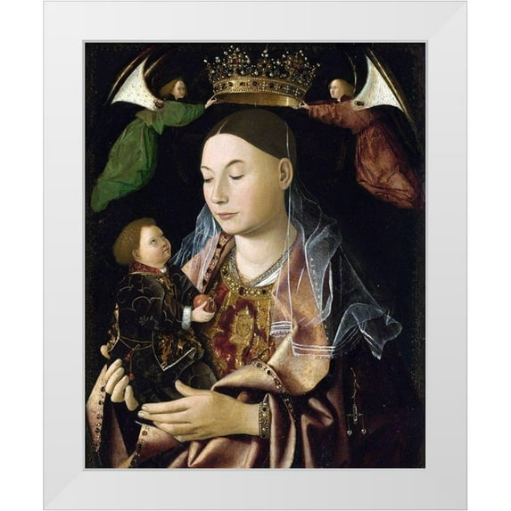 da Messina, Antonello 26x32 White Modern Wood Framed Museum Art Print Titled - Salting Madonna