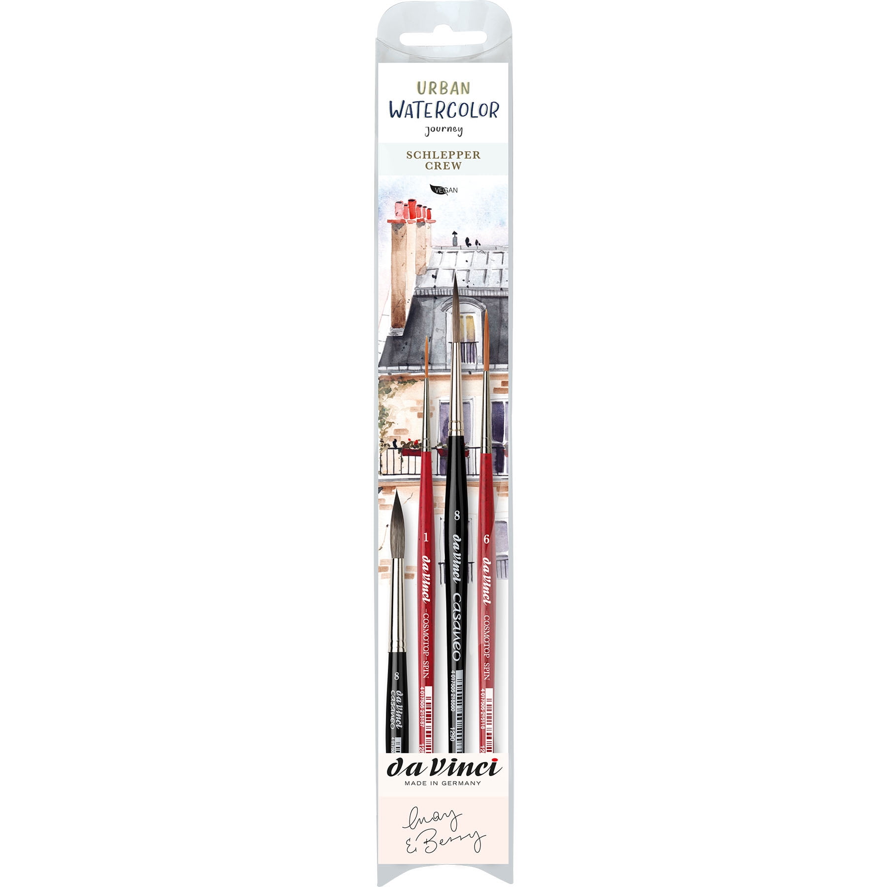 da Vinci Artist Signature Collection by May & Berry Design Studio (Urban Watercolor Journey), Rigger Brushes, Assorted, 4 Brush Set