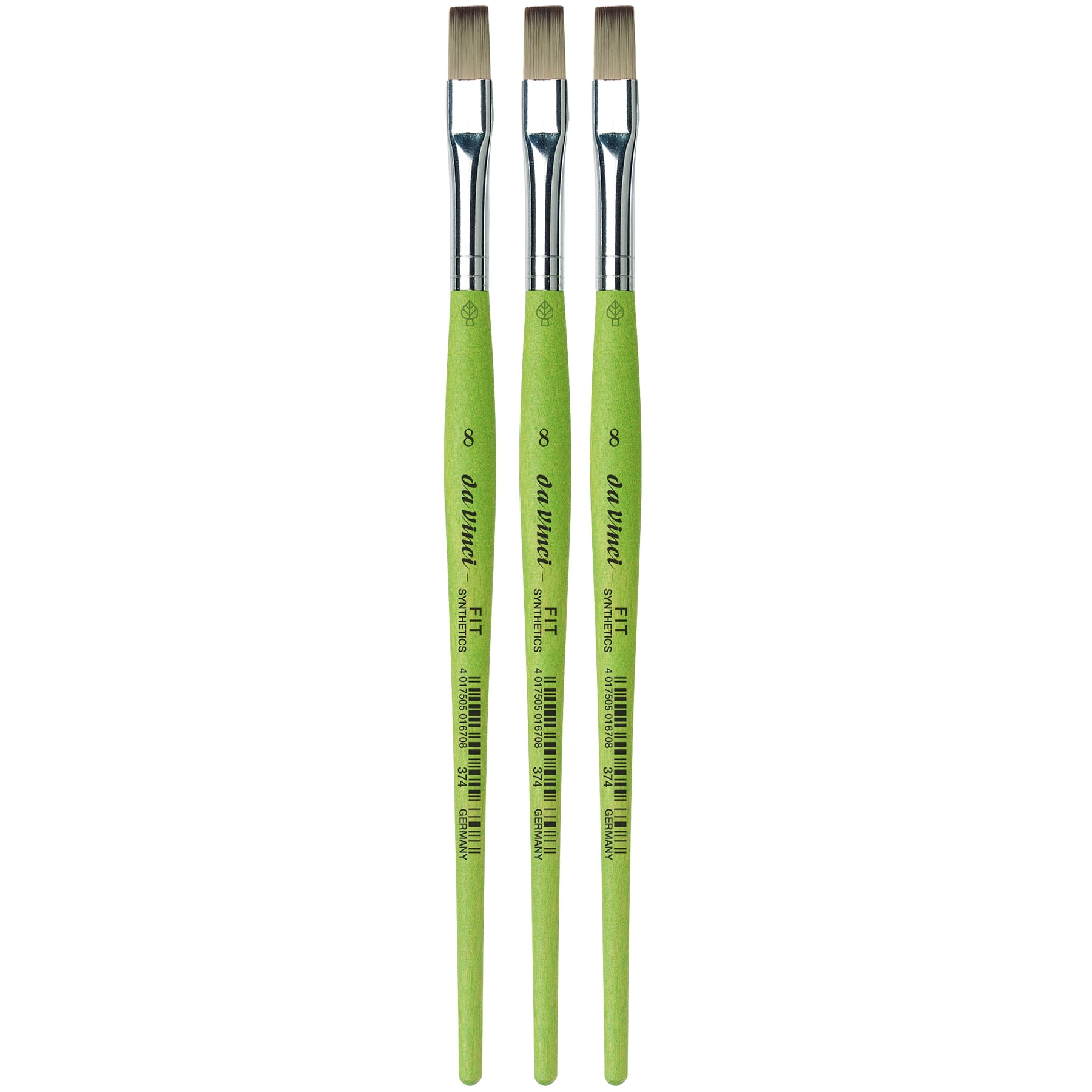 da Vinci FIT Synthetics Student Brush, Synthetic, Acrylic & Tempera, Flat, Series 374, Size 8, Pack of 3