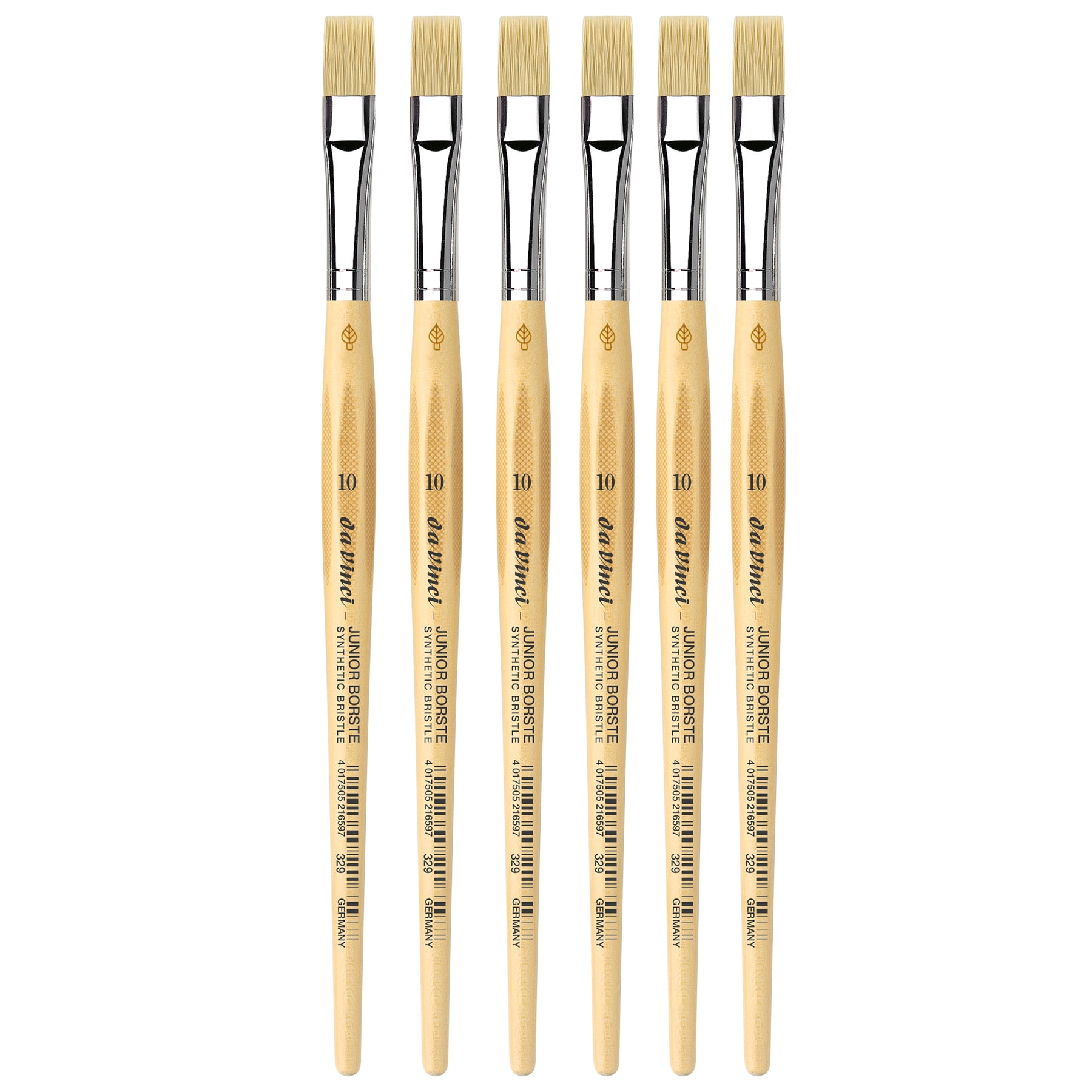 da Vinci JUNIOR BORSTE Synthetic Student Brush, Synthetic, Tempera, Flat, Series 329, Size 10, Pack of 6