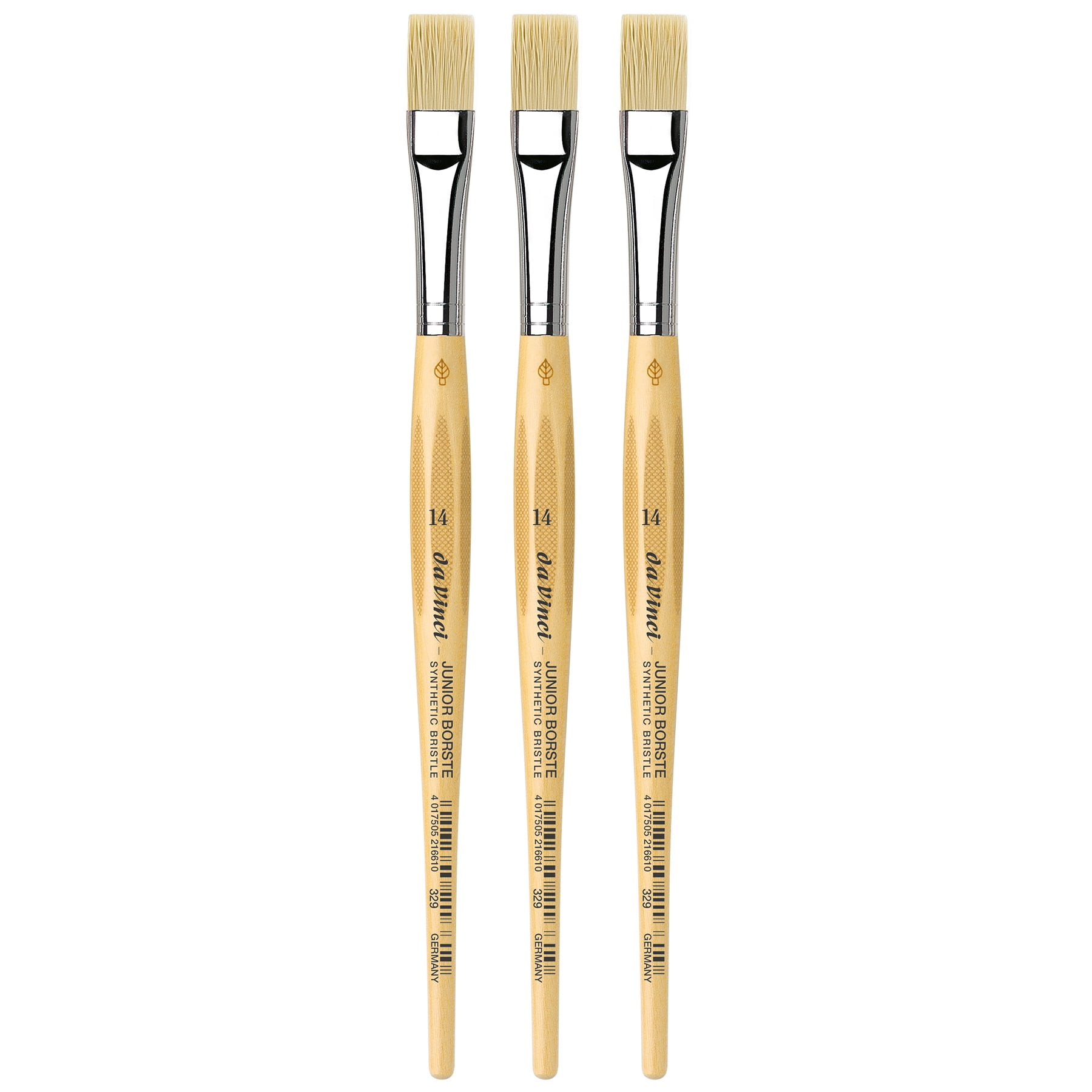 da Vinci JUNIOR BORSTE Synthetic Student Brush, Synthetic, Tempera, Flat, Series 329, Size 14, Pack of 3