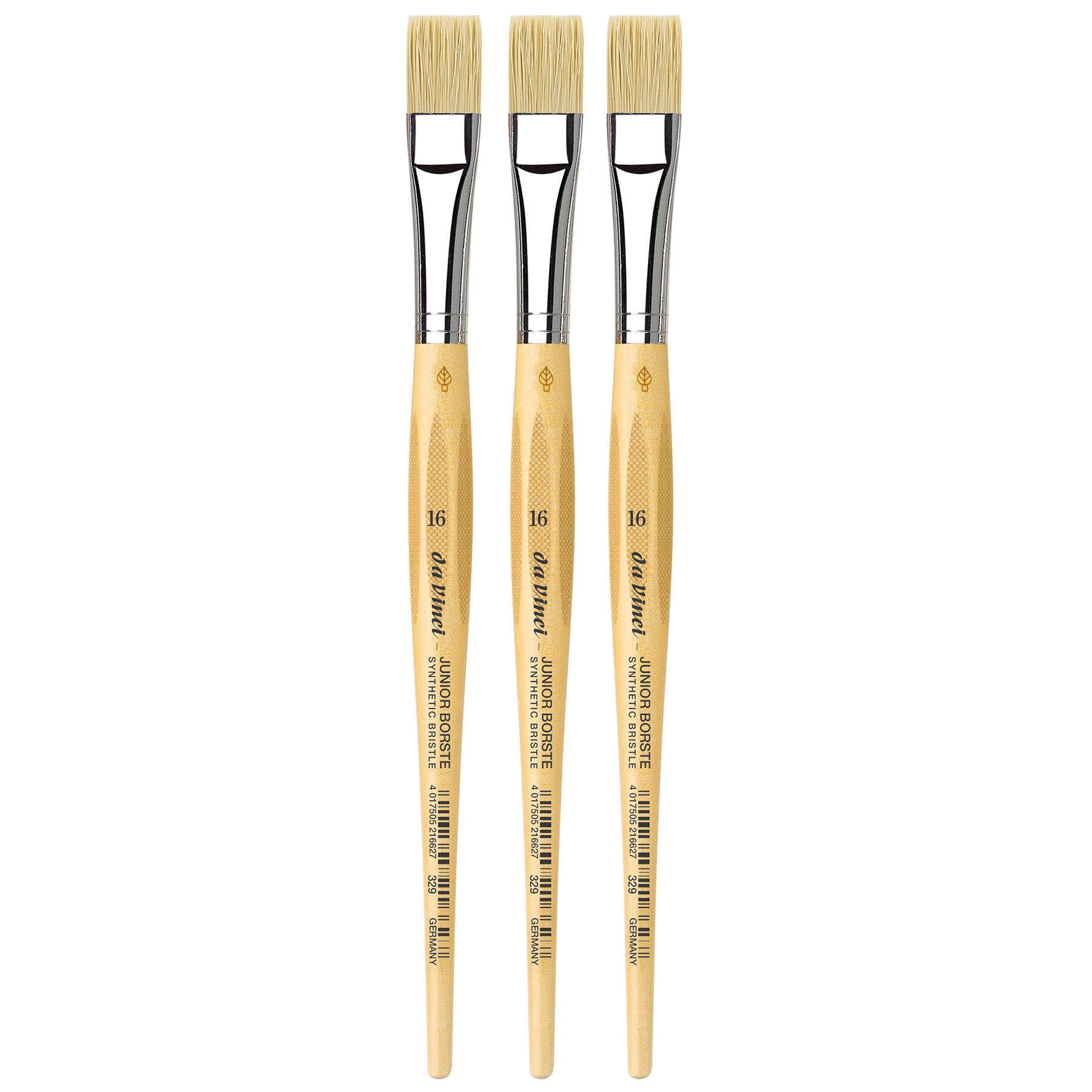 da Vinci JUNIOR BORSTE Synthetic Student Brush, Synthetic, Tempera, Flat, Series 329, Size 16, Pack of 3