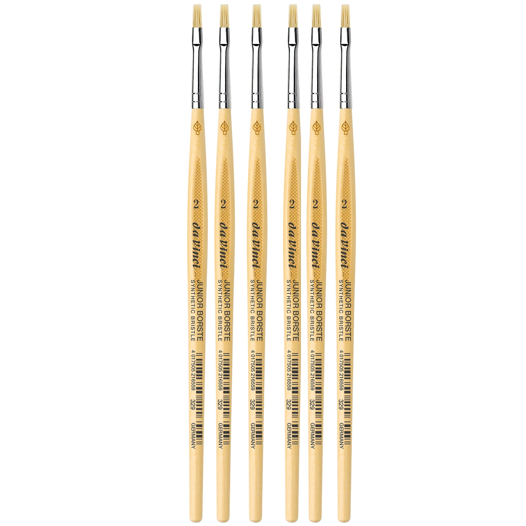 da Vinci JUNIOR BORSTE Synthetic Student Brush, Synthetic, Tempera, Flat, Series 329, Size 2, Pack of 6