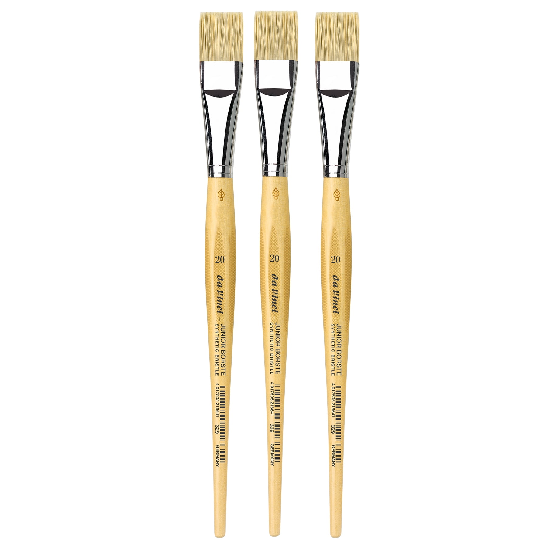da Vinci JUNIOR BORSTE Synthetic Student Brush, Synthetic, Tempera, Flat, Series 329, Size 20, Pack of 3