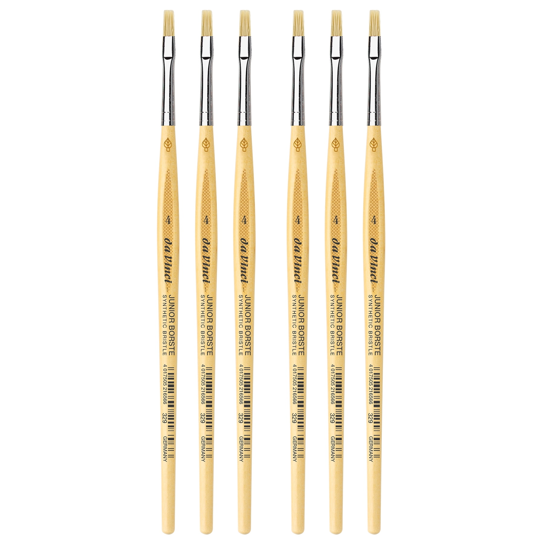 da Vinci JUNIOR BORSTE Synthetic Student Brush, Synthetic, Tempera, Flat, Series 329, Size 4, Pack of 6