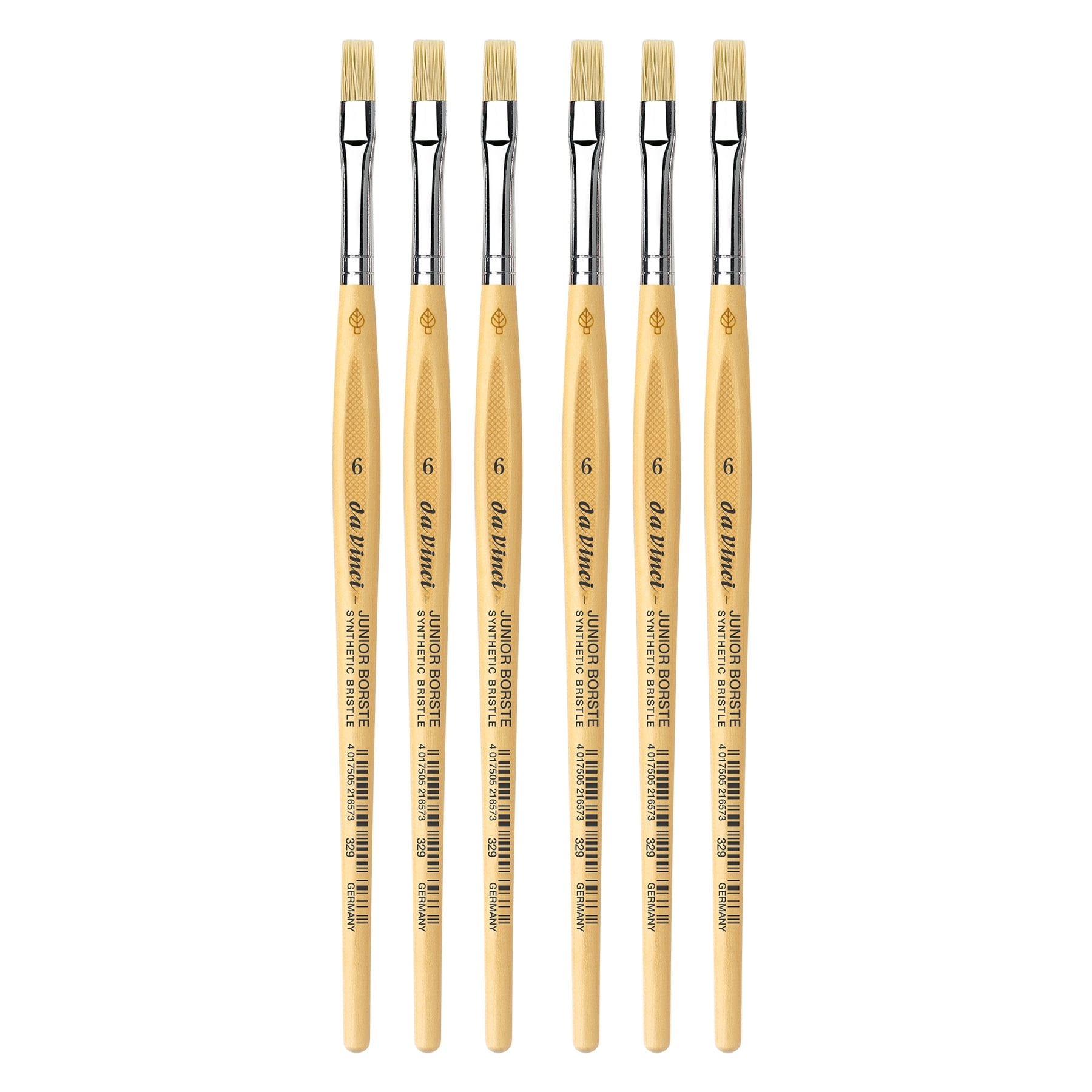 da Vinci JUNIOR BORSTE Synthetic Student Brush, Synthetic, Tempera, Flat, Series 329, Size 6, Pack of 6
