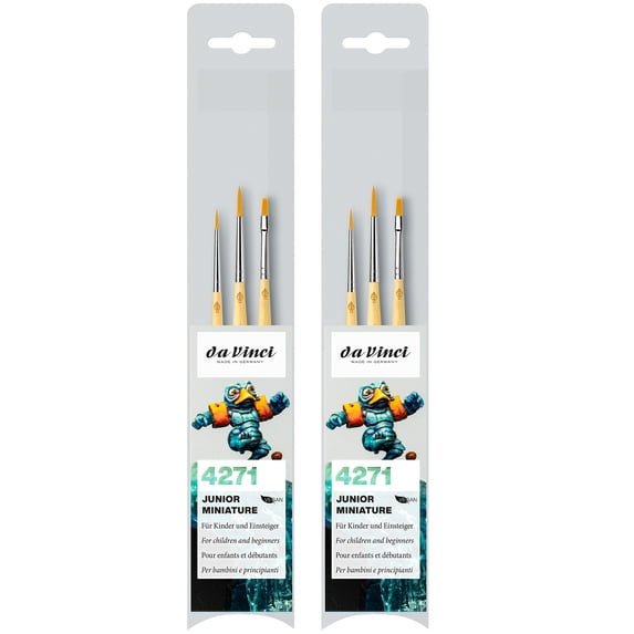 da Vinci JUNIOR Synthetics Miniature Brushes, Synthetic, Acrylic & Tempera, Assorted, 3 Per Set, 2 Sets
