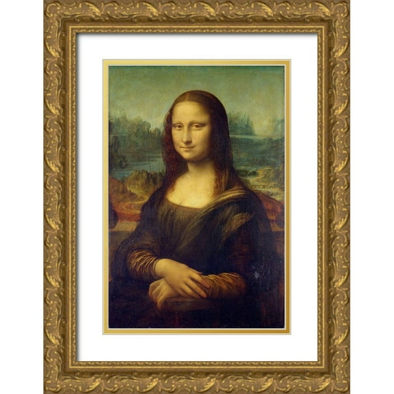 da Vinci, Leonardo 11x14 Gold Ornate Wood Framed with Double Matting Museum Art Print Titled - Mona Lisa