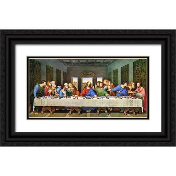 da Vinci, Leonardo 18x11 Black Ornate Wood Framed with Double Matting Museum Art Print Titled - The Last Supper Original