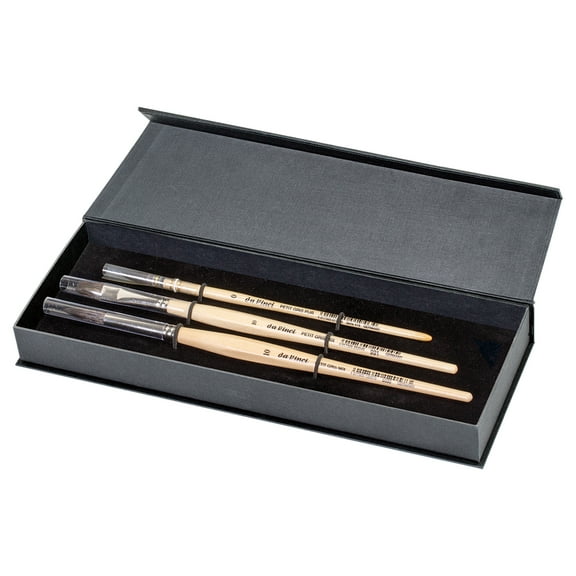 da Vinci PETIT GRIS PUR & MIX Wash Brushes, Natural Blue Squirrel, Watercolor, Assorted, 3 Brush Set in Gift Box with Magnetic Close