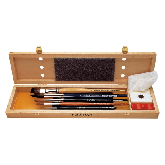 da Vinci Watercolor Brush Set, Watercolor, Assorted, 5 Brush Set in Wooden Box with Soap