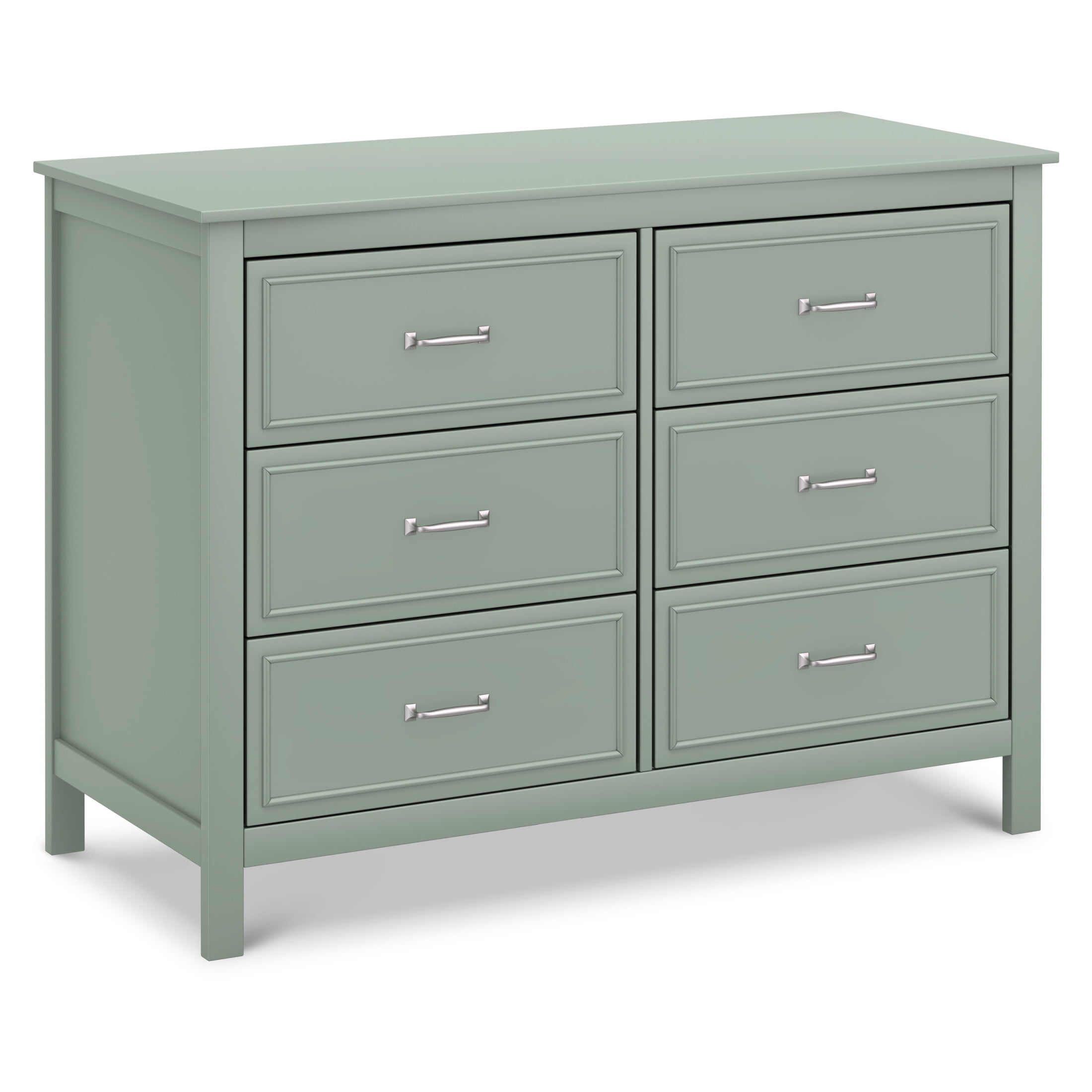 Light Sage Pine Double Dresser with Six Drawers
