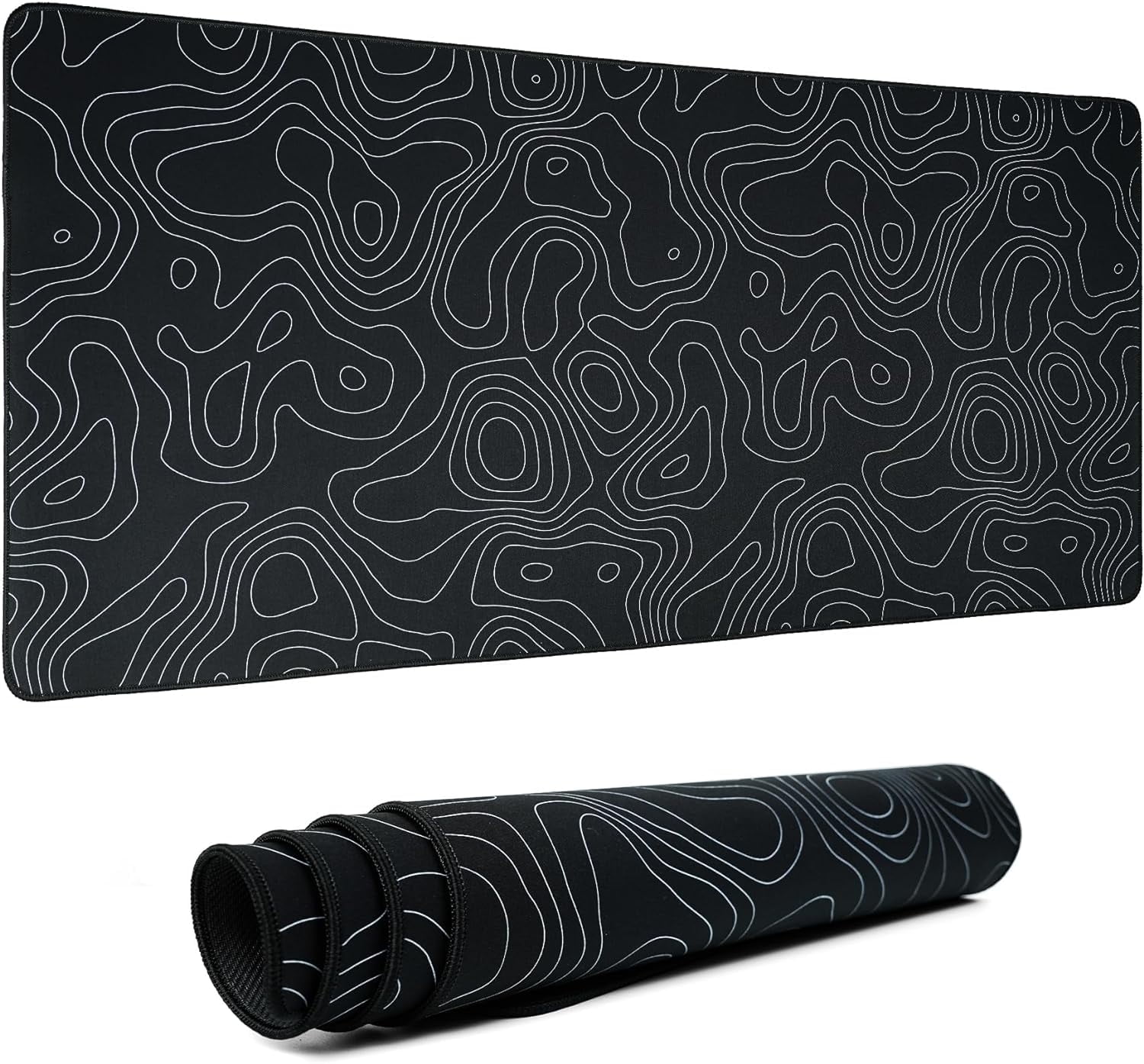 dagaladoo Black Topographic map XXL Gaming Mouse pad | Keyboard pad | Stitched Edges | Waterproof Comfortable Mousepad with Non-Slip Rubber Base | for Computer | Laptop | Office & Home | 35.4x15.7in