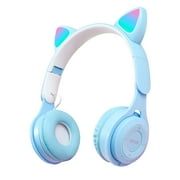 Kids Bluetooth Headphones Cat Ear with LED Light Up,Safe 85dB Volume Limit,Built-in Mic&Boom Mic for Calls,Kids Wireless&Wired Headphones for Tablet/Airplane/School/Online Learning