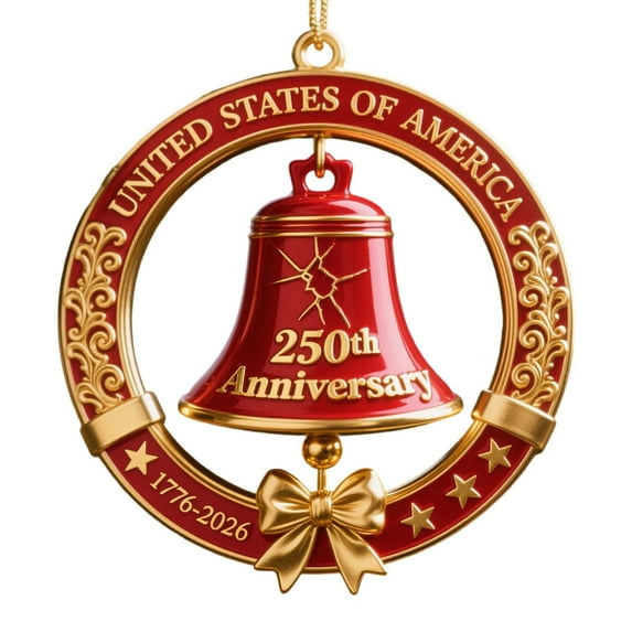 United States 250th Anniversary Bell Ornament,Christmas Gold 250th Anniversarybell Ornament,Vintage-Style Acrylic Commemorative Doorbell for Patriotic Holidays, Christmas Tree(Red+Gold)