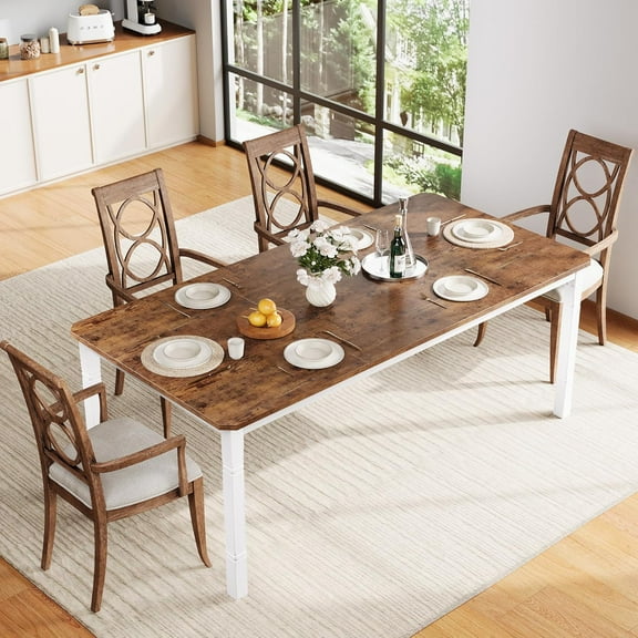 dainslef 79" Large Industrial Dining Table for 6-8 People Rectangular Wood Kitchen Table with Heavy Duty Metal Legs,Writing Desk, Chamfer Design,for Farmhouse,Kitchen, Dining Room, Living Room