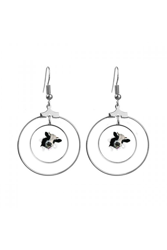 dairy cows impacted broken animal paper earrings dangle hoop jewelry drop circle